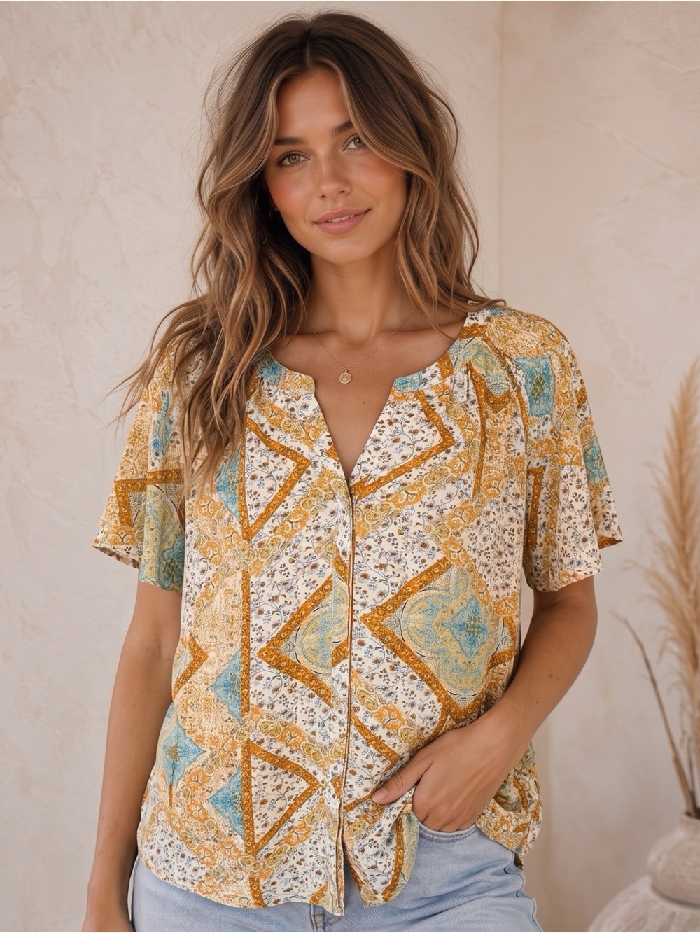 ROSE & OLIVE Paisley Patchwork Flowy Blouse